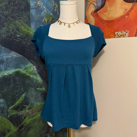 bluheaven teal square neck short sleeve top retro y2k minimalist - Picture 2 of 5
